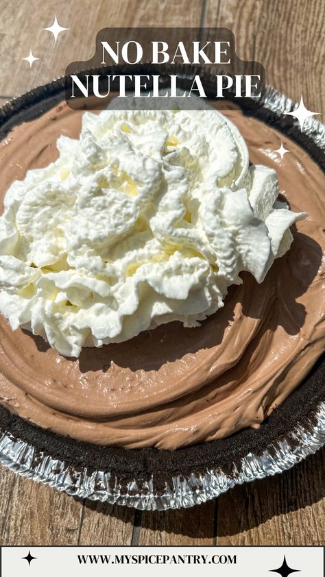 Chocolate lovers, this one's for you! 😍 This no-bake Nutella pie is rich, creamy, and oh so delicious! Perfect for any occasion! #chocolateaddict #Nutella #pie #sweettooth #dessertrecipe #easydessert Nutella Pie No Bake, Nutella Cream Pie, Spice Pantry, Nutella Pie, Nut Allergy, Tarts Crust, Chocolate Pies, Pies & Tarts, Desserts To Make