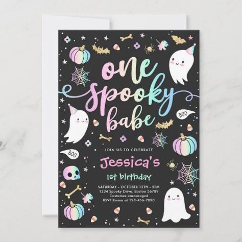 $3.08 | One Spooky Babe Cute Halloween Ghost 1st Birthday | Halloween Birthday Invitations | halloween, halloween birthday, halloween party, halloween ghost party, ghost birthday party, cute ghost party, pink halloween party, halloween 1st birthday, one spooky girl party, one spooky babe birthday Ghost Birthday, Halloween 1st Birthdays, Spooky One, Cute Halloween Ghost, Ghost Party, Halloween Birthday Invitations, Halloween Birthday Party, 1st Birthday Party Invitations, Spooky Cute