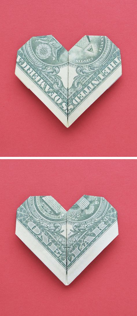 How To Fold Dollar Bills Into Hearts, Money Hearts Dollar Bills, How To Fold A Dollar Bill Into A Heart, Fold Money Into Heart, Heart Dollar Origami, How To Fold A Dollar Into A Heart, How To Fold Money Into A Heart, Dollar Heart Origami, Money Origami Heart