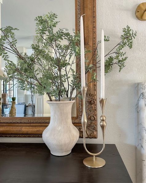 Obsessed with this new candleholder! This is the large size. console styling, Anthropologie, Pottery Barn, vases stems, living room decor Pottery Barn Vases, Anthropologie Pottery, Cozy Home Aesthetic, Console Styling, Home Aesthetic, Aesthetic Home, Cozy Home, Cozy House, Design Inspo