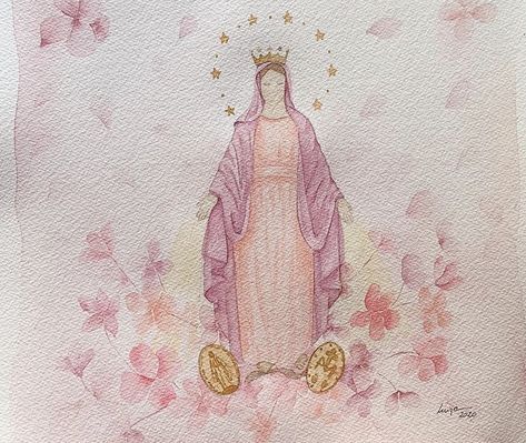 Virgin Mary Watercolor, Catholic Decor, Saint Quotes Catholic, Jesus Art, Pastel Background, Catholic Art, Blessed Mother, Paint Party, Religious Art