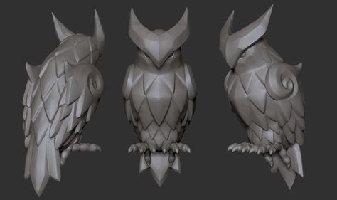 ArtStation - Owl Statue, Florian Streck Snake Character, Owl Totem, Owl Tutorial, Library Project, Owl Statue, Owl Head, Wooden Owl, Greek Sculpture, Illustration Character