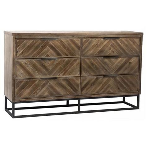 Reclaimed Wood Dresser, Industrial Dresser, Chevron Dresser, Complete Bedroom Set, Dovetail Furniture, Front Facade, Herringbone Wood, Six Drawer Dresser, 120 Lbs