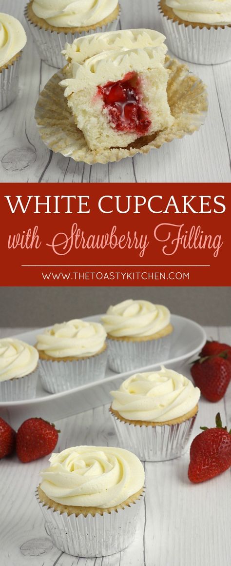 Filled Funfetti Cupcakes, Valentine’s Day Cupcake Flavors, Gourmet Valentines Cupcakes, Strawberry Filling Cake, Cupcake Filling Recipes, Strawberry Filled Cupcakes, Filling Cake, Cupcakes Strawberry, Strawberry Cake Filling