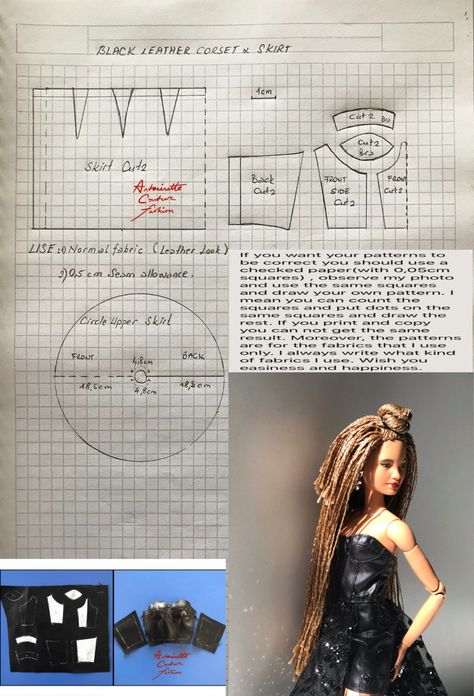 Fashion Dolls Couture - Unlimited: RED CARPET LOOK -Black Leather Corset & Skirt-BMR1959- Black Leather Corset, Barbie Dress Pattern, Barbie Basics, Sewing Barbie Clothes, Barbie Signature, Barbie Sewing Patterns, Barbie Doll Clothing Patterns, Diy Barbie Clothes, Crochet Doll Dress