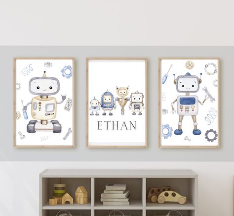 Robot machines bedroom wall art, robotics, electronic, tools, nuts and bolts, name can be customized, 11x14, 3 digital downloads, printable Robot Themed Bedroom, Robot Room Decor, Robot Bedroom, Robot Nursery, Robot Room, Robot Wall Art, Electronic Tools, Set Of 3 Prints, Bedroom Nursery