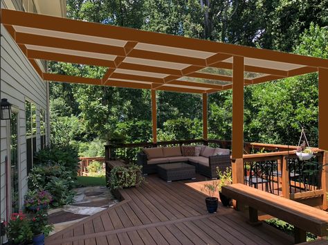 Rough sketch of deck roof with skylights Diy Roof Over Deck, Deck Roof Attached To House, Roof Over Deck Ideas, Deck Ideas New Zealand, Deck With Roof Ideas, Backyard Covered Deck, Mountain Bathroom Ideas, Covered Deck Ideas On A Budget, Raised Patio Ideas