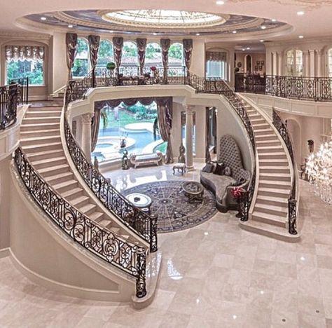 Dream home Mansion Bedroom, Mediterranean Mansion, Double Staircase, Dream Mansion, Mediterranean Decor, Mansion Interior, Mansions Luxury, Luxury Homes Dream Houses, Grand Staircase