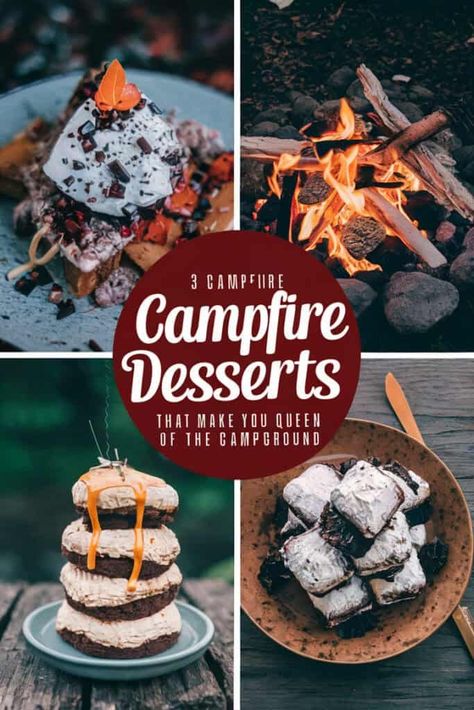 Campfire Themed Desserts, Campfire Dessert Ideas, Fire Pit Dessert Ideas, Fire Pit Desserts, Camping Desserts Campfire, Fire Desserts, Campfire Banana Boats, Cast Iron Skillet Cookie, Campfire Bananas