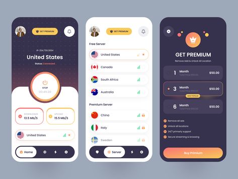 VPN Mobile App by Tushar App Mobile Design, Ux Project, Trivia App, Finance Website, Vpn App, Ux Design Mobile, App Screen, Android App Design, Mobile App Design Inspiration