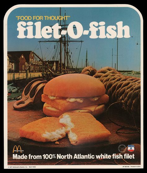 McDonald's - Plastic Signage - Filet-O-Fish - 1977 70s Food, Fish Sandwich, Vintage Menu, Food Advertising, Vintage Restaurant, Old Advertisements, Retro Advertising, Food Ads, Retro Ads