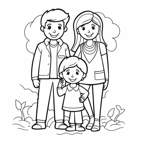 illustration of Coloring page featuring parents My Family Drawing, Family Drawing Easy, Family Coloring Pages For Kids, Free Family Printables, Lds Coloring Pages, Family Portrait Drawing, Family Sketch, Sunday School Coloring Pages, People Coloring Pages