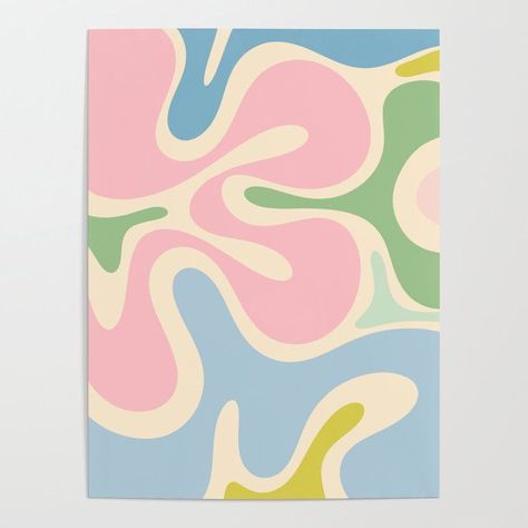 Smooth Contours Retro Modern Abstract Pattern Pastel Pink Blue Green Cream Poster by Kierkegaard Design Studio Simple Paint Patterns, Pink And Blue Poster, Cream Poster, Background Tile, Pastel Poster, Retro Kunst, Pastel Designs, Abstract Pattern Design, Graphic Poster Art