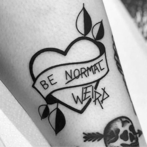 Be Weird tattoo by @sashanicoletattoo Tattoo Finder, Tattoo Ideas Unique, Sharpie Tattoos, Weird Tattoos, B Tattoo, Diy Tattoo, Feather Tattoos, Trendy Tattoos, Blackwork Tattoo