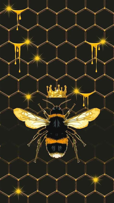 Bee Iphone Wallpaper, Bee Pictures Art, Bee Wallpaper, Honeycomb Wallpaper, Bee Cute, Honeybee Art, Bee Drawing, Bee Pictures, I Love Bees