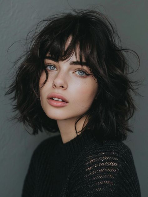 Trendy Medium Haircuts with Bangs for 2024 Shoulder Length Hair Side Bangs, Vamp Bangs Short Hair, Fringe Bangs 2024, Bangs Fall 2024, Long Black Wavy Hair With Bangs, Alternative Haircuts Medium With Bangs, Lob Haircut With Bangs, Medium Haircuts With Bangs, Trendy Haircuts Medium