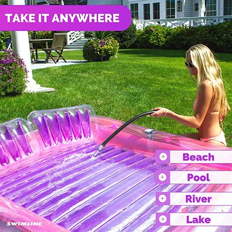 Suntan Tub Inflatable Tanning Pool Float For Adults | Reflective Base Removable Pillow | Large Water Filled Floating Tan Raft | Sunbathing backyard adult pool Inflatable Tanning Pool, Backyard Tanning, Tanning Pool, Backyard Vacation, Pool Floats For Adults, Inflatable Lounger, Lounge Bed, Pool Lounger, Landscaping Inspiration