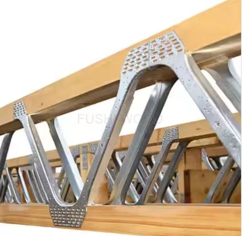 metal web joists I-joists, also known as composite joists or engineered wood joists, are made up of laminated veneer lumber (LVL) or oriented strand board (OSB) flanges with a vertical plywood or OSB web. They offer consistent strength and dimensional stability. If you are interested in our products, please contact us at fushiwood@fushiwood.com Oriented Strand Board, Laminated Veneer Lumber, Steel Floor, Roof Trusses, Timber Structure, Engineered Flooring, Building Systems, Galvanized Metal, Wood Laminate