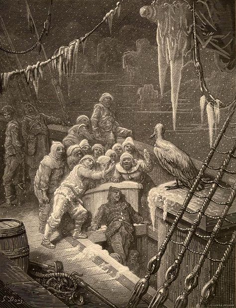 The Rime of the Ancient Mariner - The Albatross Gustav Dore Rime Of The Ancient Mariner, The Ancient Mariner, Pirate History, Samuel Taylor Coleridge, Ancient Mariner, Gustave Dore, Ghost Ship, Engraving Illustration, Weezer