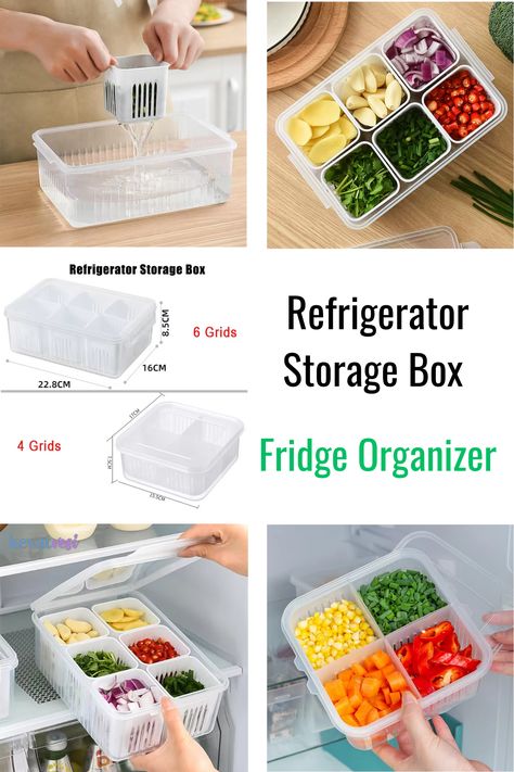 More items in our store 👏  Keep your refrigerator organized and your food fresh with our versatile Refrigerator Storage Box. Featuring either 4 or 6 grid compartments, this practical organizer is perfect for managing fruits, vegetables, and other food items efficiently. Fridge Vegetables Storage, Vegetables Storage, Vegetable Storage, Refrigerator Organization, Refrigerator Storage, Modern Appliances, Space Saving Solutions, Food Fresh, Fruits Vegetables