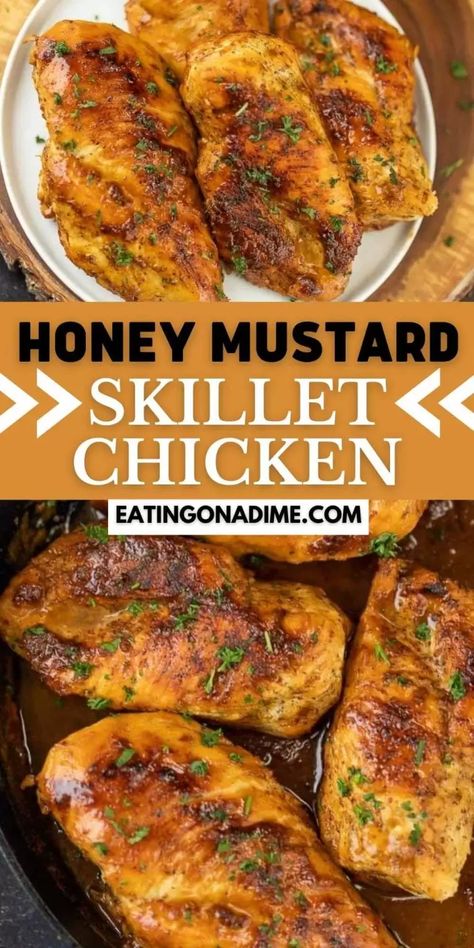 Looking for easy chicken recipes? Make this Skillet Honey Mustard Chicken recipe with this quick and easy honey mustard sauce for chicken. Check out this easy to make healthy honey mustard chicken recipe! It’s an easy one pot recipe! #eatingonadime #skilletrecipes #chickenrecipes #honeymustardrecipes Honey Mustard Sauce For Chicken, Homey Mustard Chicken, Healthy Honey Mustard Chicken, Healthy Honey Mustard, Mustard Sauce For Chicken, Easy Honey Mustard, Honey Mustard Chicken Breast, Mustard Chicken Breast, Honey Mustard Chicken Recipes