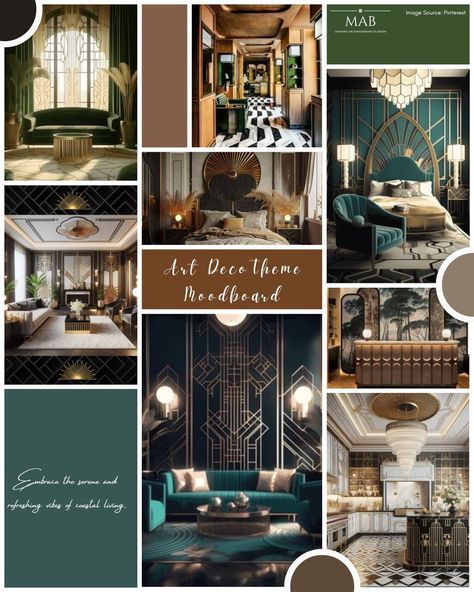 Step back in time with our Art Deco Theme Mood Board. Luxurious materials, bold patterns, and geometric shapes bring vintage glamour to any space. ✨🖤 . . . #artdecomoodboard #moodaboard #moodboardmonday #artdeco #interiordesign #homedecor #roomdesign #vintageglamour #interiorstyling #homestyle #decorinspiration #interiordecorating #interiortips #designinspo #roomdecor #interiorinspo #homedesign #interiorideas #artdecoinspiration #artdecohome #designinspiration #roomstyling #interiorstylist #... Art Deco Mood Board, Art Nouveau Interior, Art Deco Theme, Art Deco Inspiration, Art Deco Home, Bold Patterns, Interior Stylist, Step Back, Vintage Glamour