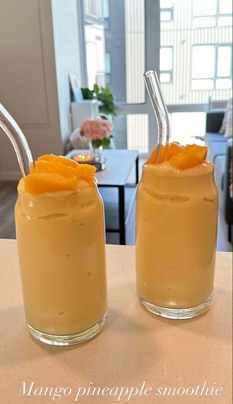 #follow #drinks #smoothies #foodie #foodporn #food #blogging #blogger #blog #pineapple #mango Summer Foods Aesthetic, Mango Smoothie Aesthetic, Thick Smoothie, Mango Drink, Mango And Pineapple, Yellow Food, Drinks Smoothies, Orange Smoothie, Food Blogging