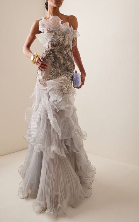 2024 Runway Fashion, Crystal Gown, Marchesa Fashion, Premiere Dress, Marchesa Gowns, Marchesa Dress, Runway Gowns, Ruffle Gown, Haute Couture Gowns