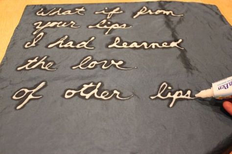 This is a line from a poem by one of my favorite poets, Sharon Olds. Bleach Pen Shirt, Bleach Pen Designs, Bleach Pen Diy, Bleach Pen, Upcycle Clothes Diy, Homemade Art, Tie Dye Diy, Bleach Art, Thread Painting