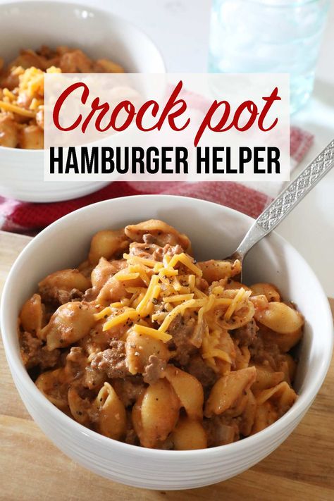 This crockpot hamburger helper recipe is a nostalgic classic comfort dish using simple ingredients that will be a family favorite for busy weeknights! Hamburger Helper Crockpot Slow Cooker, Frozen Hamburger Crockpot Recipes, Crockpot Hamburger Helper Recipes, Hamburger Helper Crockpot, Burger Crockpot Recipes, Crockpot Hamburger Helper, Crockpot Hamburger Meat Recipes, Crockpot Hamburger Recipes, Slow Cooker Hamburger Recipes