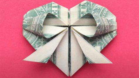 How To Make A Heart Out Of Money, Money Heart, How To Fold Dollar Bills Into Hearts, Dollar Heart Origami Step By Step, Money Heart Origami How To Make, Dollar Heart Origami, Origami Heart Dollar Bill Tutorial, Origami Easy Step By Step, Money Origami Tutorial