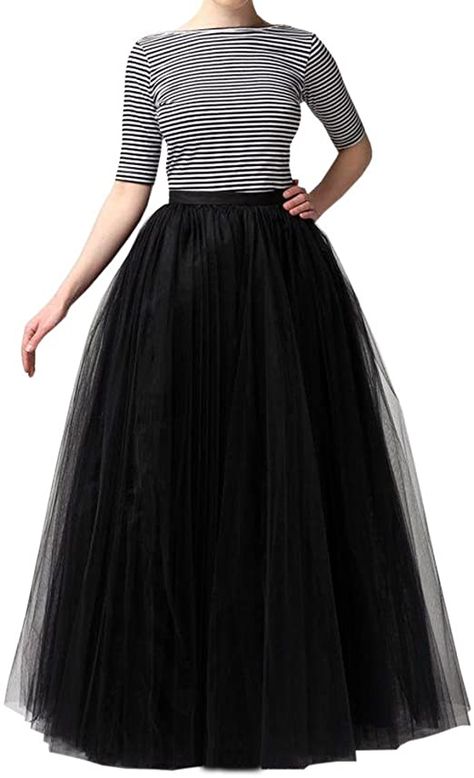 WDPL Women's Long Tutu Tulle Skirt A Line Floor Length Skirts (Black, Large) at Amazon Women’s Clothing store Long Tulle Skirt, Gonna In Tulle, Long Tutu, Skirt Tutu, Tulle Long Skirt, Sparkle Skirt, Tulle Tutu Skirt, High Waisted Maxi Skirt, Party Rock