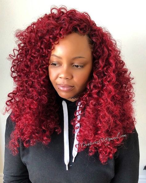 Layered Burgundy Curly Crochet Hair Fishtail Braid Hairstyles Updo, Full Curly Hair, Individual Crochet Braids, Wand Curl Crochet Hair, Black Women Natural Hairstyles, Women Natural Hairstyles, Wedding Curls, Crochet Curls, Side Cornrows