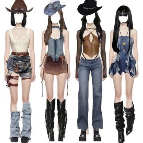 Kpop Western Concept, Kpop Cowgirl Outfit, Cowgirl Stage Outfit, Coachella Stage Outfit, Ateez Concert Outfit, Cowboy Outfits For Women, Kpop Performance, Beautiful Monster, Ateez Concert