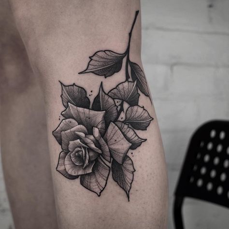 Blackwork rose tattoo Black And Gray Rose Tattoo, Gray Rose Tattoo, Rose Tattoo For Women, Black And Grey Rose Tattoo, Neo Traditional Roses, Blackwork Rose, Dark Roses Tattoo, Hairline Tattoos, Wormhole Tattoo