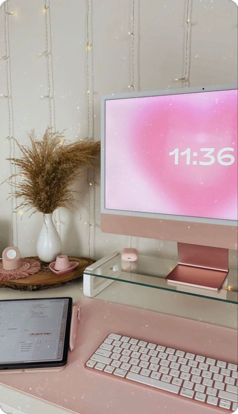 Imac 2021, Pink Princess Aesthetic, Girly Office, Wallpaper Rosa, Nurse Inspiration, Apple Imac, Bedroom Decor For Teen Girls, Desk Inspo, Accessories Pink