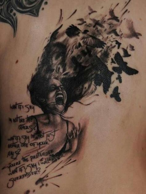 Love the way this all flows. Foo Fighters Tattoo, Gotik Tattoo, Fighter Tattoo, Badass Girl, Kunst Tattoos, Sick Tattoo, Crow Tattoo, The Pretenders, Music Tattoos