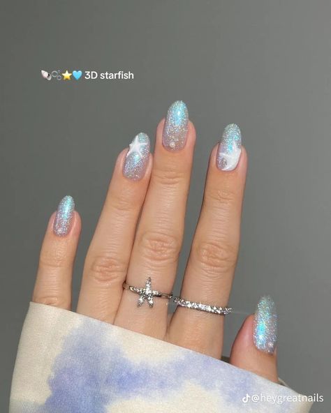 Beach Nails With Glitter, Short Summer Nails, Fruit Nail Designs, Seashell Nails, Cruise Nails, Aqua Nails, Mermaid Vibes, Chrome Nails Designs, Cherry Nails