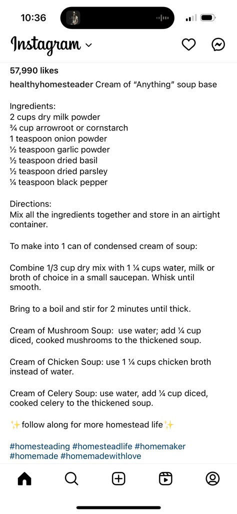 Cream Of Chicken Soup Mix Homemade, Cream Of Anything Soup Recipe, Healthy Homesteader Cream Of Anything Soup, Dry Cream Of Chicken Soup Recipes, Homemade Cream Of Onion Soup, Homemade Cream Of Soup Base, Dry Cream Of Mushroom Soup Recipes, Diy Cream Of Mushroom Soup Homemade, Cream Of Chicken Homemade