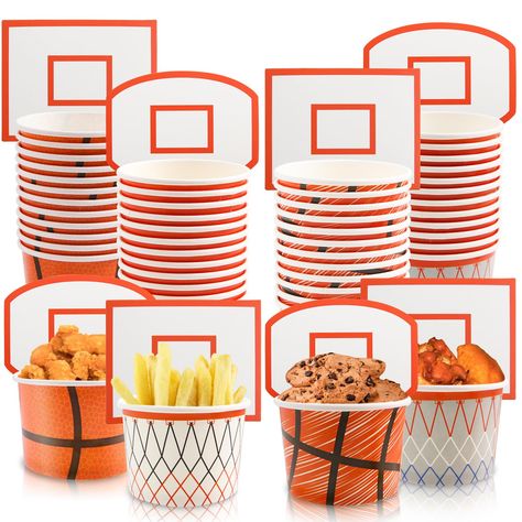 PRICES MAY VARY. Paper Package Includes: 48 sets of basketball snack containers with 4 designs. 2.8” x 2.3”. Enough quantity satisfy your party needs and decorations. Basketball Snack Cups: Attractive basketball hoop design could be wonderful additions to your sports party. The food container is large enough for keeping things like cookie, candy, fried food, fruit, salad and soup. Basketball Party Decorations: Designed with the elements of basketballs and hoops, bright and vibrant. Easy decorate Basketball Birthday Party Decorations, Basketball Birthday Party Ideas, Basketball Theme Birthday Party, Basketball Snacks, Basketball Party Food, Basketball Treats, Basketball Themed Birthday Party, Jordan Cake, Basketball Party Decorations