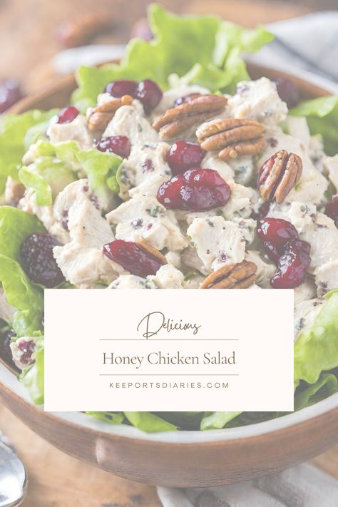 Delicious Chicken salad studded with craisins and toasted pecans, crunchy celery finished with a honey sweetened sauce. Honey Chicken Salad, Delicious Chicken Salad, Pizza Wraps, Honey Chicken, Cooked Chicken, Toasted Pecans, Chicken Salad Recipes, Delicious Chicken, Dried Cranberries