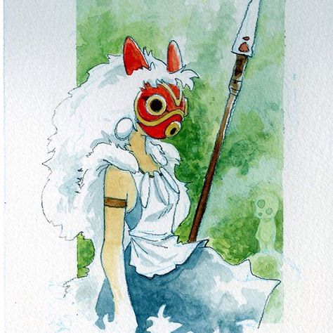 #watercolor #princessmononoke #fanart Princess Mononoke Watercolor, Watercolour Studio Ghibli, Studio Ghibli Sketch Drawings, Miyazaki Watercolor, Ghibli Watercolor, Studio Ghibli Wallpaper, Anime Watercolor, Studio Ghibli Films, Art Studio Ghibli