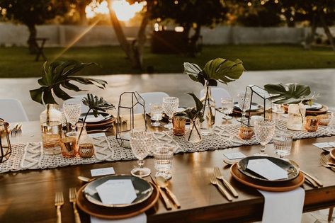 Boho Wedding at Acre Los Cabos Mexico Everyday Pursuits Wedding Table Settings Everyday, Tropical Boho, Cabo Wedding, Cabo Weddings, Wedding Table Settings, Mexico Wedding, Wedding Flower Arrangements, Wedding Table Centerpieces, Hawaii Wedding