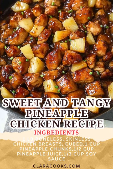 Sweet and Tangy Pineapple Chicken Recipe Quick And Easy Dinner Crockpot Recipes, Few Ingredient Chicken Recipes, Chicken And Pineapple Stir Fry, Chicken And Fruit Recipes, Pineapple Bacon Chicken Sausage Recipes, Pineapple Chicken Recipes Easy, Pineapple And Chicken Recipes, Chicken Bbq Pineapple, Easy Quick Chicken Dinner