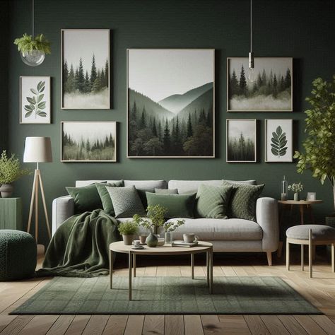 Forest Green Dark Green Living Room Sage Green Wall Art Save Green Living Room Ideas, White And Dark Green Living Room, Green Grey Living Room Ideas, Green Accent Living Room Ideas, Dark Green Farmhouse Living Room, Forest Green And White Living Room, Green Living Room Grey Couch, Dark Sage Green Living Room, Dark Green Themed Living Room