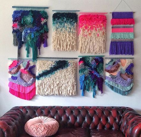 Hand woven tapestries @jujujust فن النسيج, Weaving Loom Diy, Art Fil, Weaving Loom Projects, Latch Hook Rugs, Weaving Loom, Latch Hook, Weaving Art, Woven Wall Hanging