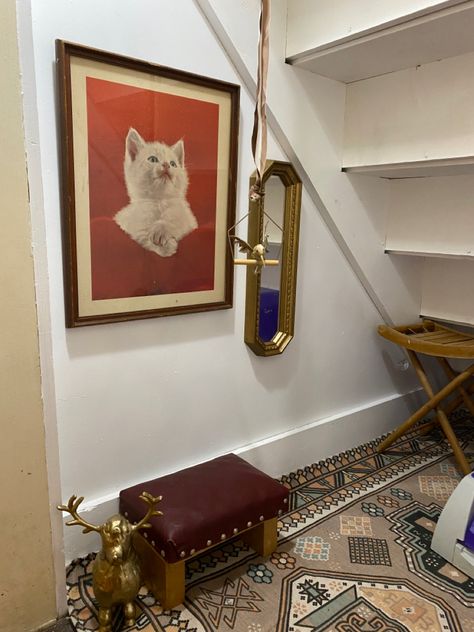 Under the stairs cat room Cat Under Stairs, Cat Room Under Stairs, Under Stairs Cat Room, Room Under The Stairs, Room Under Stairs, Mid Century Eclectic, Open Stairs, Under The Stairs, Cat Window