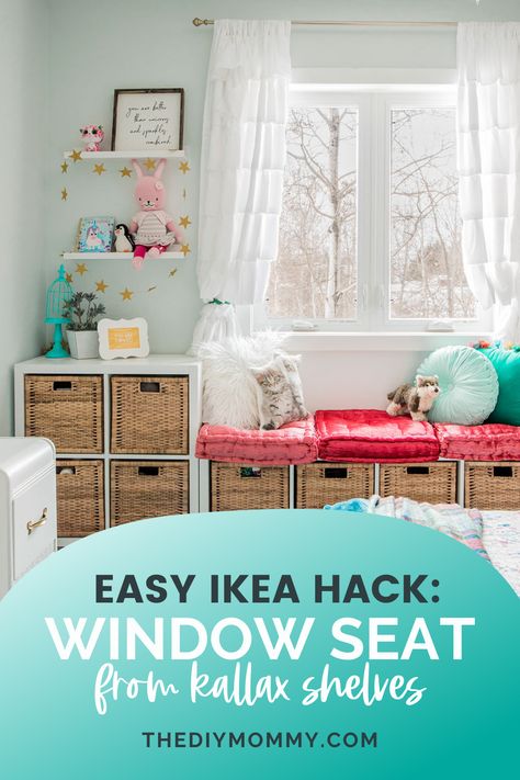 Ikea Window Seat Hack, Kallax Window Seat, Make A Window Seat, Ikea Window Seat, Library Window, Make A Window, Bedroom Window Seat, Furniture Flipping Ideas, Diy Window Seat