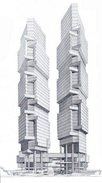 Paul Rudolph, Architecture Sketchbook, Tall Buildings, Skyscraper Architecture, Architecture Graphics, Architectural Sketch, Brutalist Architecture, Diagram Architecture, Architecture Illustration