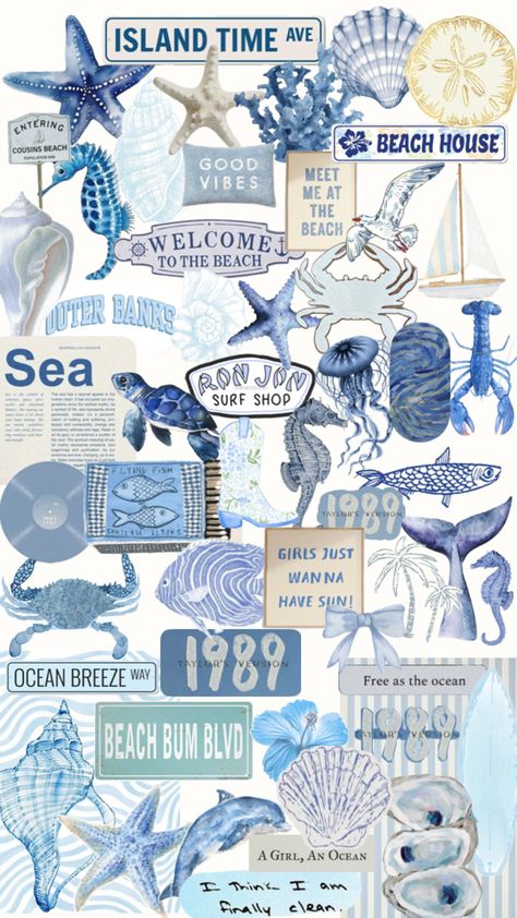 Beachy themed collage🐚🐚 Beachy Asthetic Picture, Blue Beachy Wallpaper, Beachy Aesthetic Wallpaper, Beach Collage Wallpaper, Beach Blue Aesthetic, Beachy Collage, Ocean Collage, Beachy Wallpapers, Themed Collage